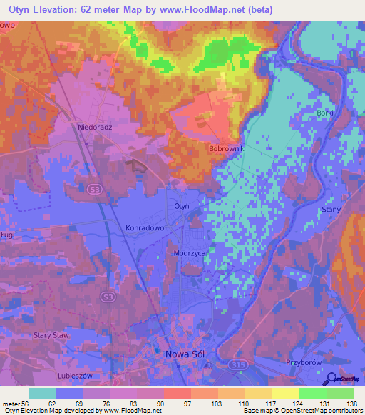 Otyn,Poland Elevation Map