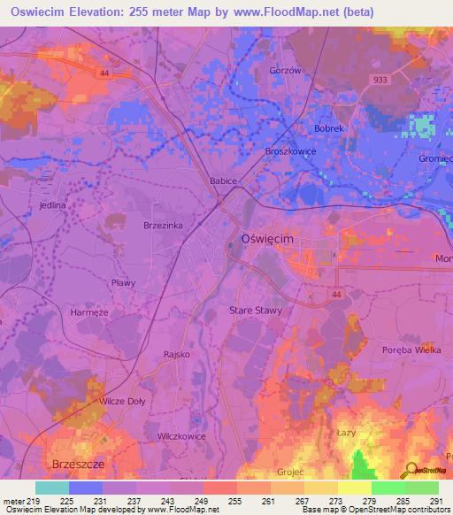 Oswiecim,Poland Elevation Map