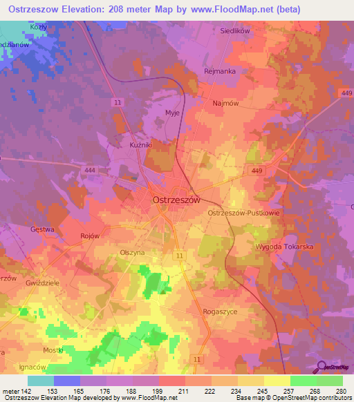 Ostrzeszow,Poland Elevation Map