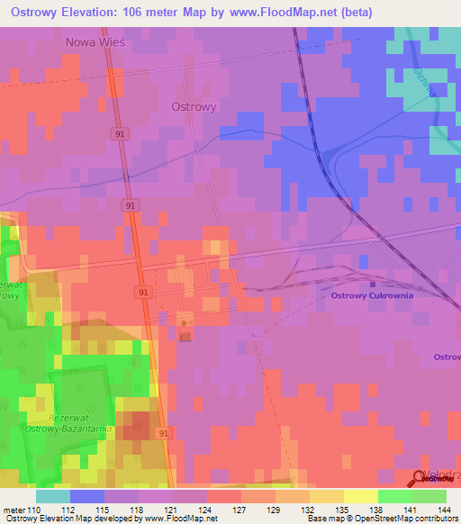 Ostrowy,Poland Elevation Map