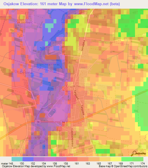 Osjakow,Poland Elevation Map