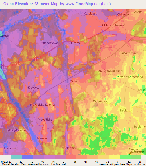 Osina,Poland Elevation Map