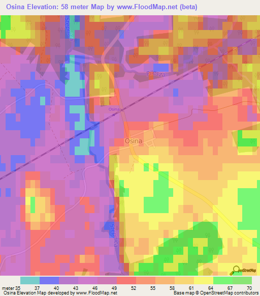 Osina,Poland Elevation Map