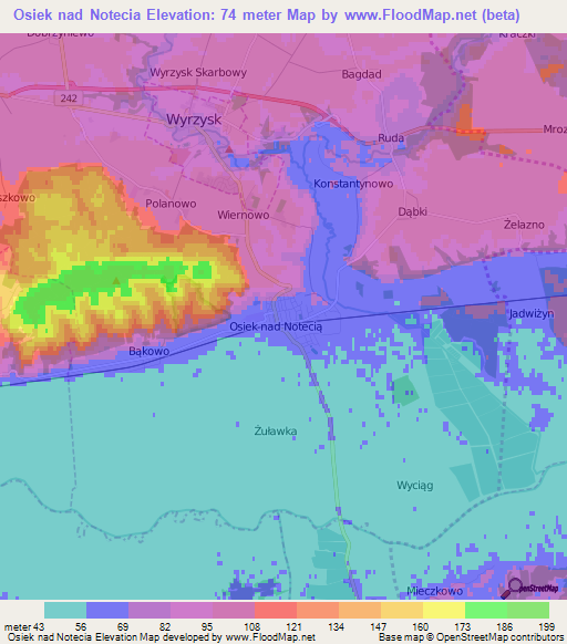 Osiek nad Notecia,Poland Elevation Map