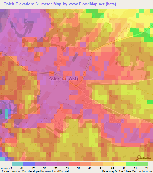 Osiek,Poland Elevation Map