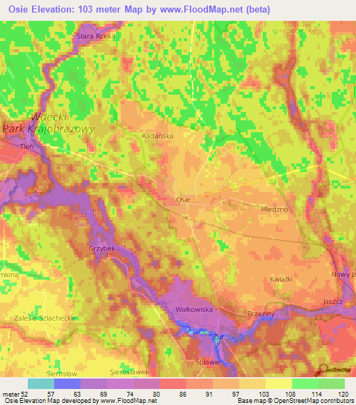 Osie,Poland Elevation Map