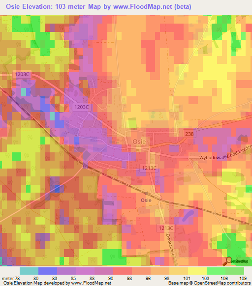Osie,Poland Elevation Map