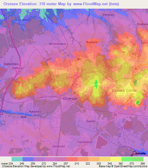 Orzesze,Poland Elevation Map
