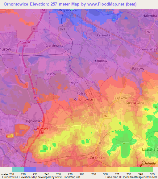 Ornontowice,Poland Elevation Map