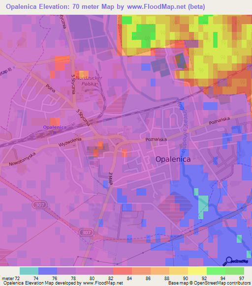 Opalenica,Poland Elevation Map