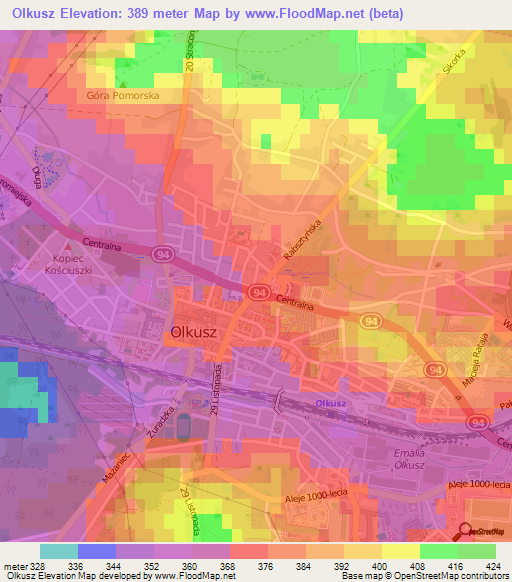 Olkusz,Poland Elevation Map