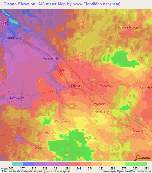 Olesno,Poland Elevation Map
