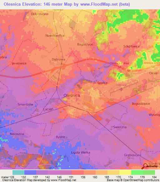 Olesnica,Poland Elevation Map