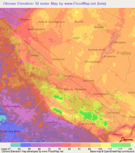 Obrowo,Poland Elevation Map