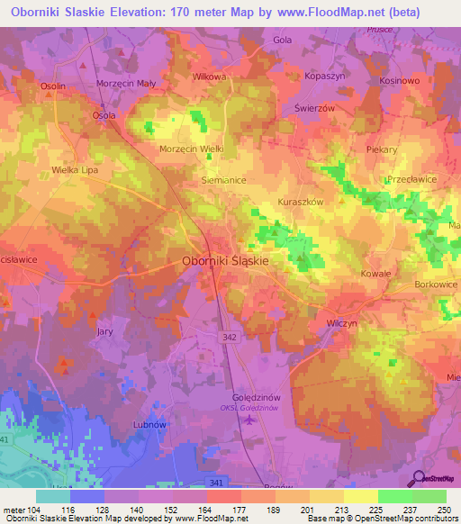 Oborniki Slaskie,Poland Elevation Map
