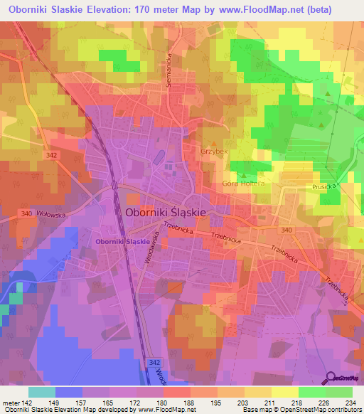 Oborniki Slaskie,Poland Elevation Map