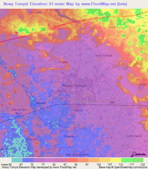 Nowy Tomysl,Poland Elevation Map
