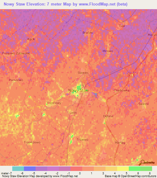 Nowy Staw,Poland Elevation Map
