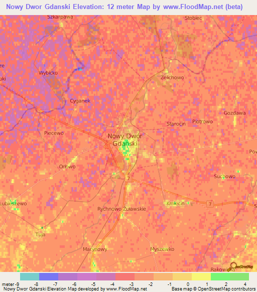 Nowy Dwor Gdanski,Poland Elevation Map