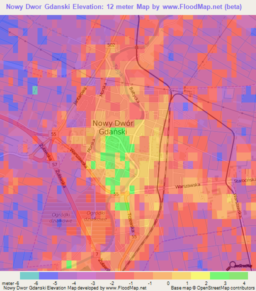 Nowy Dwor Gdanski,Poland Elevation Map
