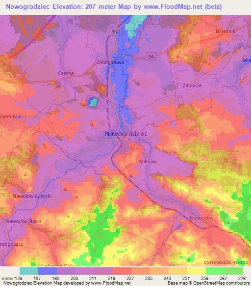 Nowogrodziec,Poland Elevation Map