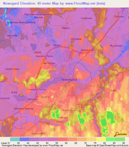 Nowogard,Poland Elevation Map