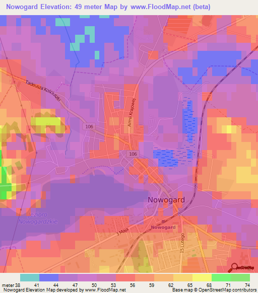 Nowogard,Poland Elevation Map