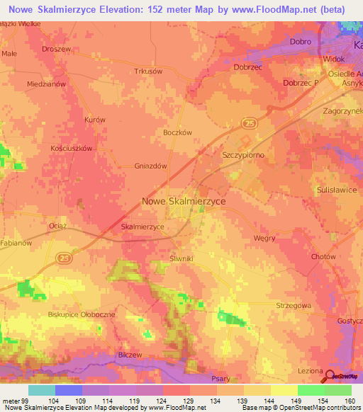 Nowe Skalmierzyce,Poland Elevation Map