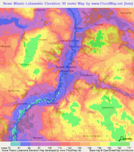 Nowe Miasto Lubawskie,Poland Elevation Map