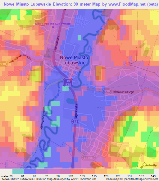 Nowe Miasto Lubawskie,Poland Elevation Map