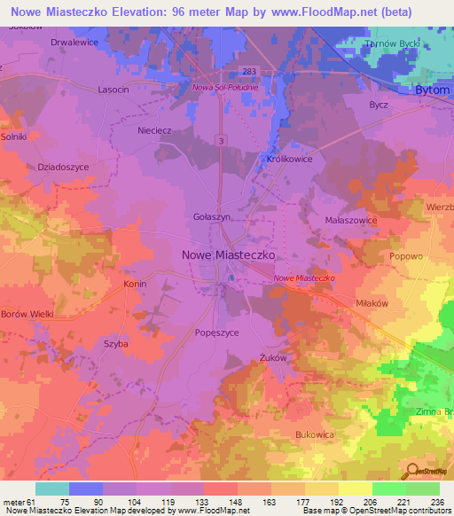Nowe Miasteczko,Poland Elevation Map