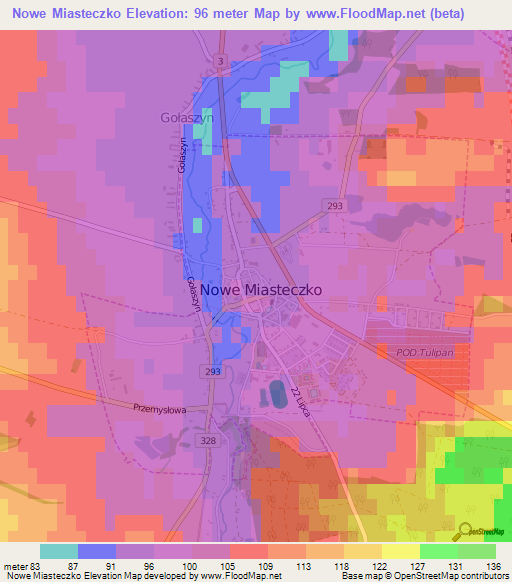 Nowe Miasteczko,Poland Elevation Map