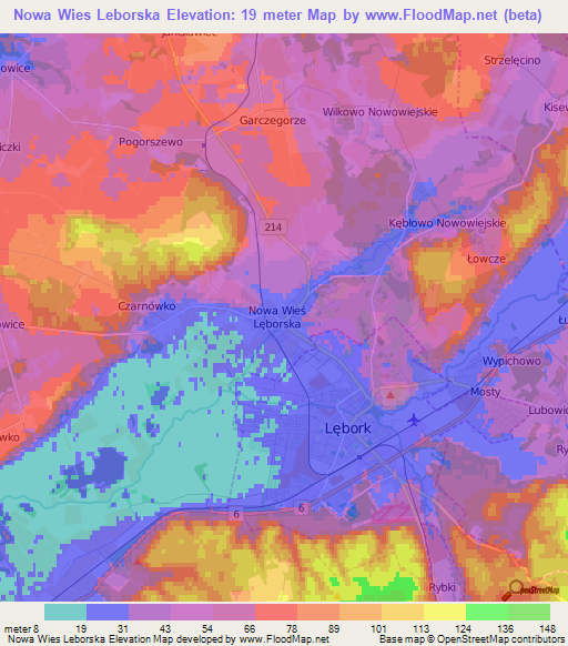 Nowa Wies Leborska,Poland Elevation Map
