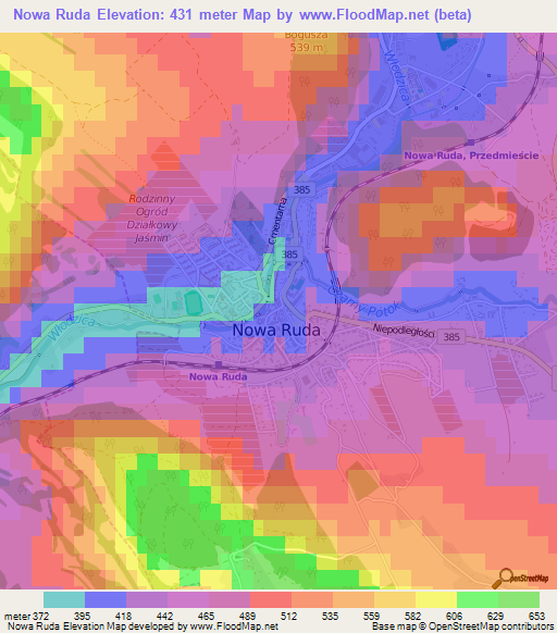 Nowa Ruda,Poland Elevation Map