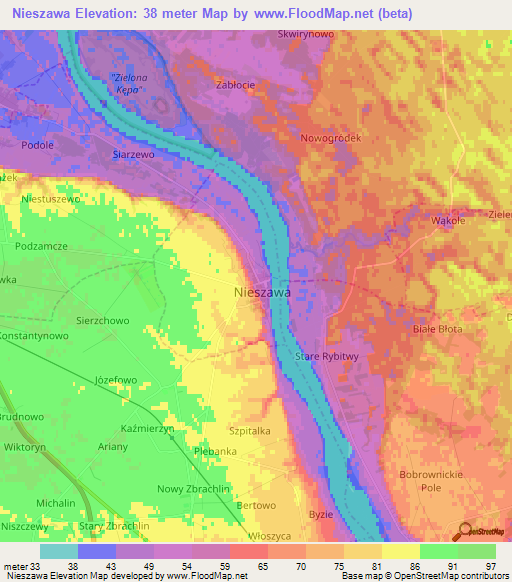 Nieszawa,Poland Elevation Map