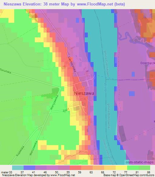 Nieszawa,Poland Elevation Map