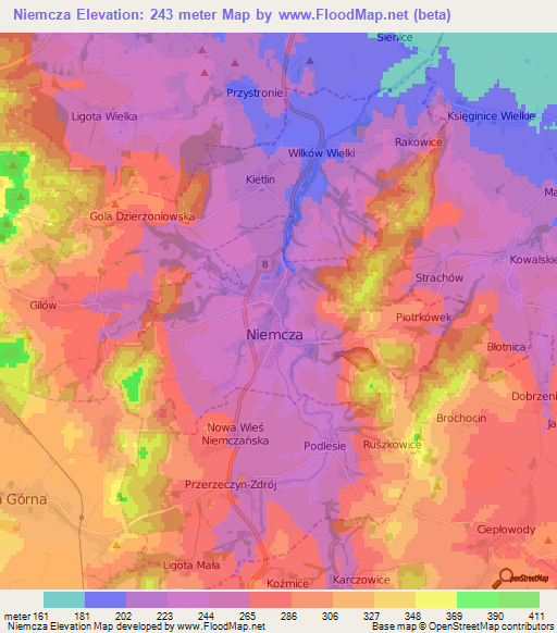 Niemcza,Poland Elevation Map
