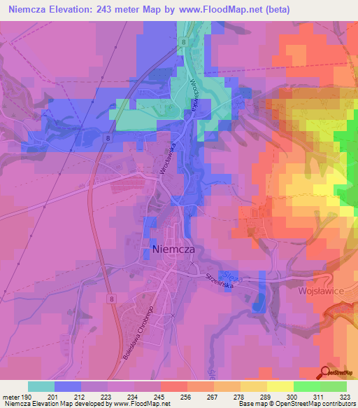 Niemcza,Poland Elevation Map
