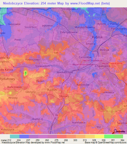 Niedobczyce,Poland Elevation Map