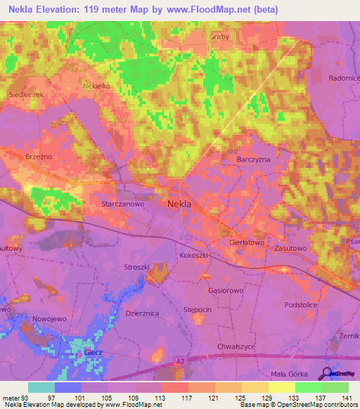 Nekla,Poland Elevation Map