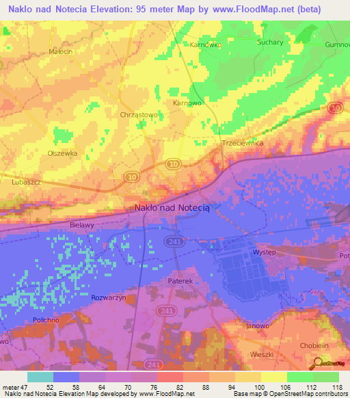 Naklo nad Notecia,Poland Elevation Map