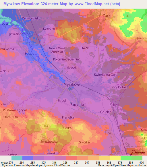 Myszkow,Poland Elevation Map