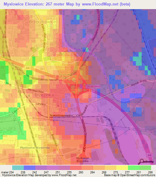 Myslowice,Poland Elevation Map