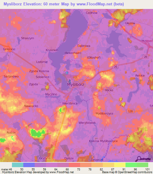 Mysliborz,Poland Elevation Map