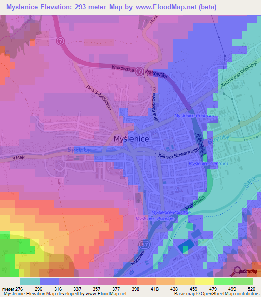 Myslenice,Poland Elevation Map