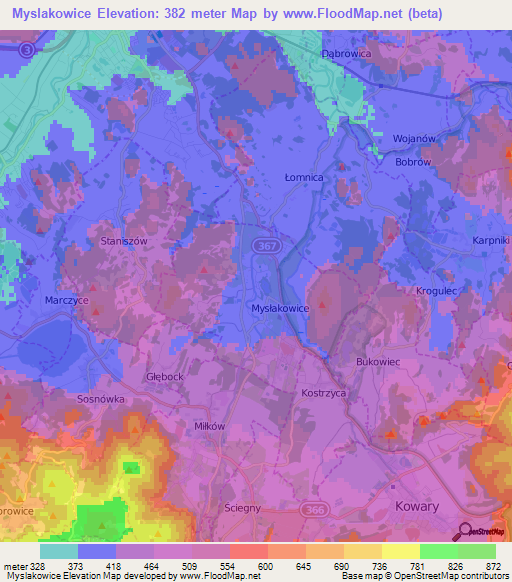 Myslakowice,Poland Elevation Map