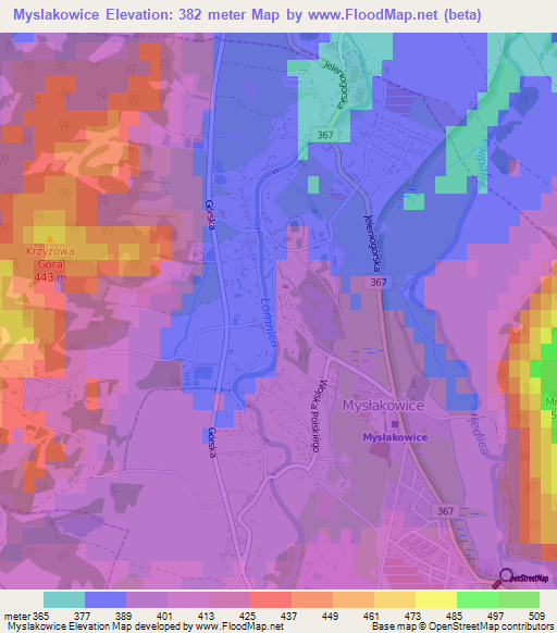 Myslakowice,Poland Elevation Map