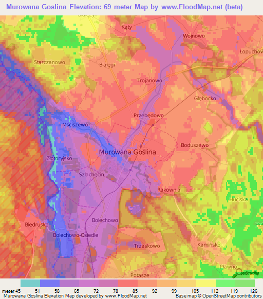 Murowana Goslina,Poland Elevation Map
