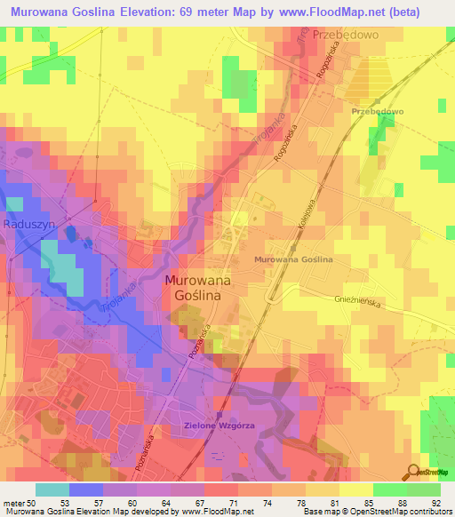 Murowana Goslina,Poland Elevation Map