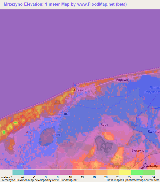 Mrzezyno,Poland Elevation Map